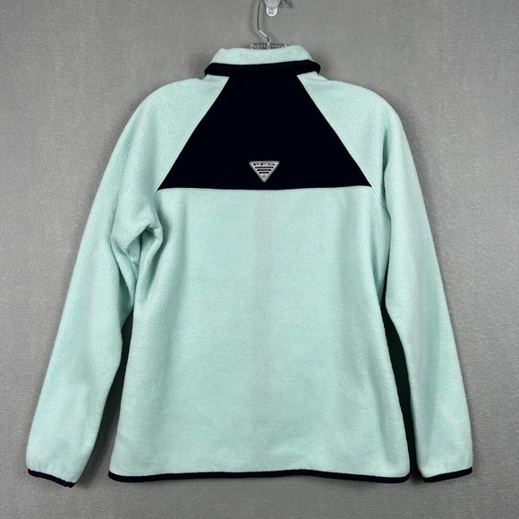 Columbia Full Zip Fleece Jacket Small PFG Green Blue Colorblock W Pockets cozy - Picture 10 of 13
